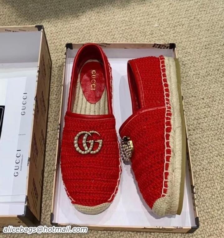 Good Quality Gucci Double G Crochet Espadrilles 525751 Red 2019