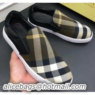 Reasonable Price Burberry Vintage Check Men's Slip-on Sneakers Olive Green 525752