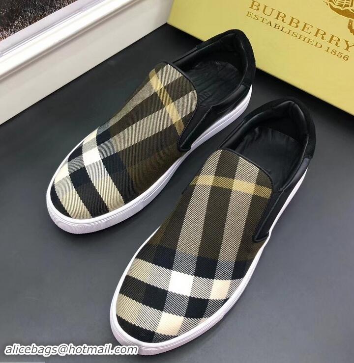 Reasonable Price Burberry Vintage Check Men's Slip-on Sneakers Olive Green 525752