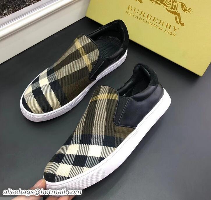 Reasonable Price Burberry Vintage Check Men's Slip-on Sneakers Olive Green 525752