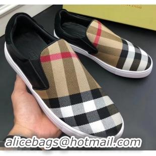 New Style Burberry Vintage Check Men's Slip-on Sneakers 525752 Beige