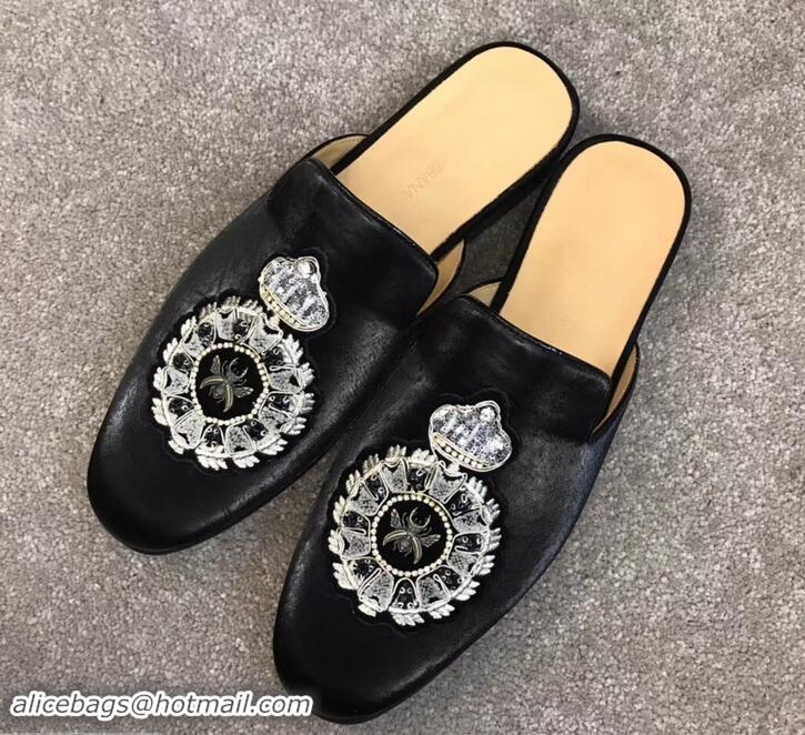 New Design Dolce & Gabbana Velvet Men's Open-back Slippers 525753 Black