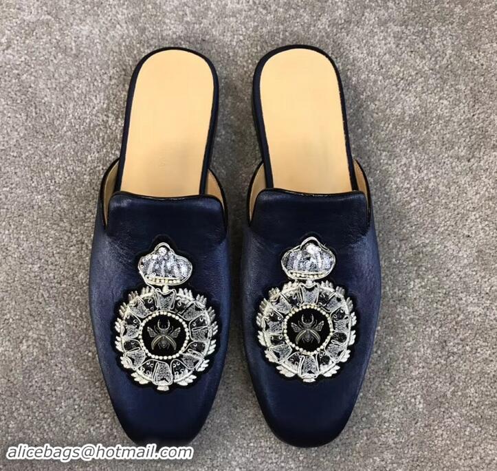 Promotional Dolce & Gabbana Velvet Men's Open-back Slippers 525753 Blue