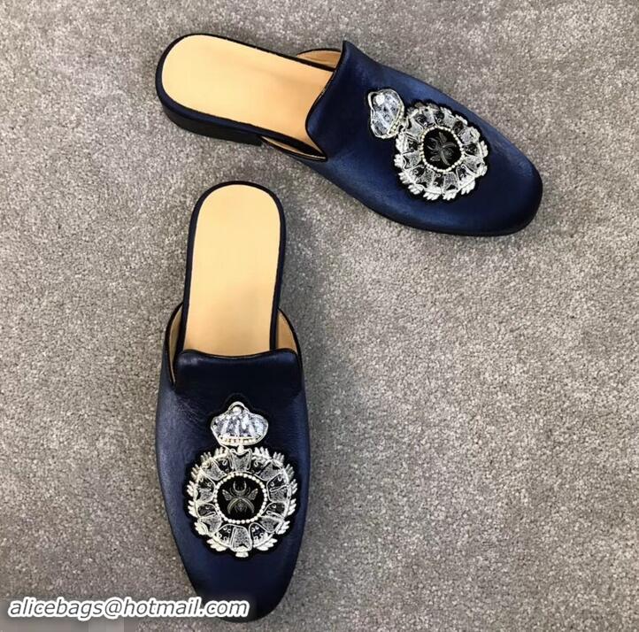 Promotional Dolce & Gabbana Velvet Men's Open-back Slippers 525753 Blue