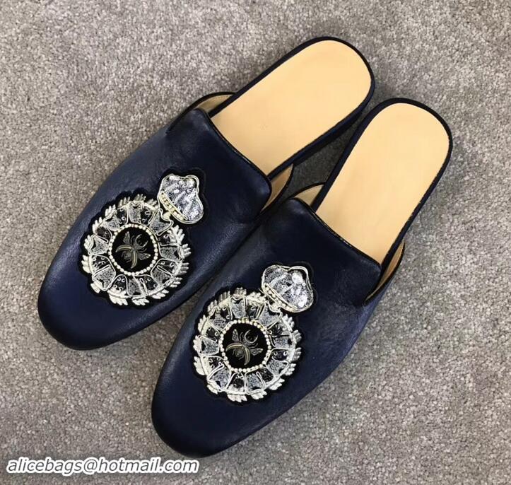 Promotional Dolce & Gabbana Velvet Men's Open-back Slippers 525753 Blue