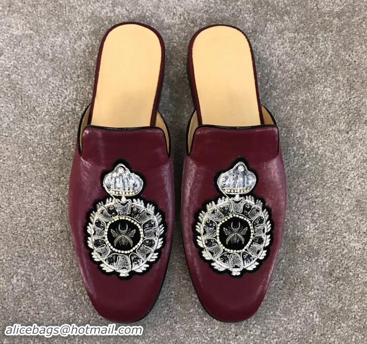 Best Price Dolce & Gabbana Velvet Men's Open-back Slippers 525753 Burgundy