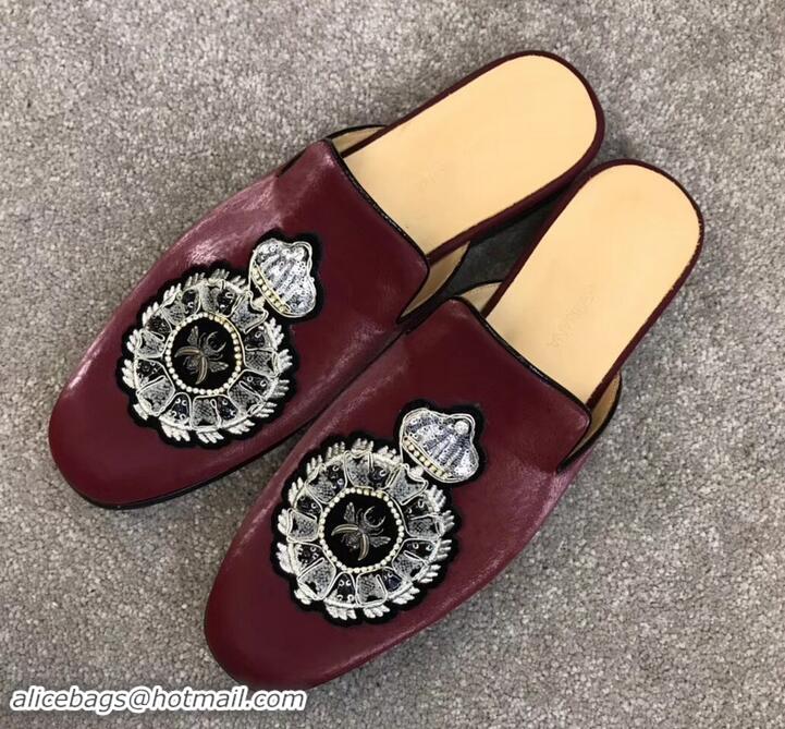 Best Price Dolce & Gabbana Velvet Men's Open-back Slippers 525753 Burgundy