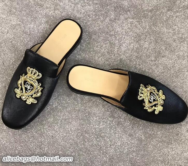 Affordable Price Dolce & Gabbana Velvet Men's Open-back Slippers 525753 Black/Gold