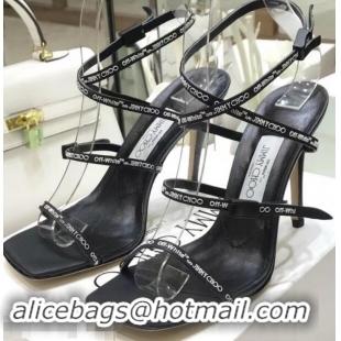 Best Quality Jimmy Choo x Off-white Logo Rubber Strap 6cm Sandals 525754 Black