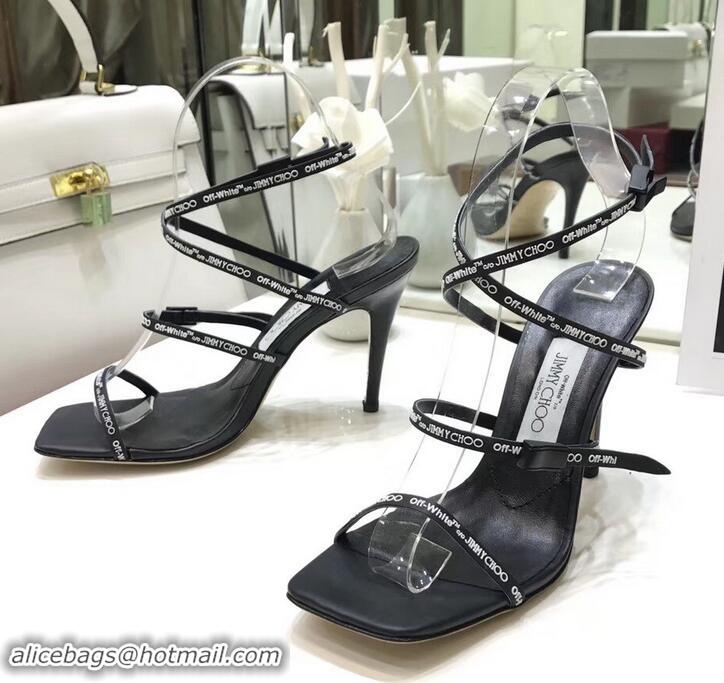 Best Quality Jimmy Choo x Off-white Logo Rubber Strap 6cm Sandals 525754 Black