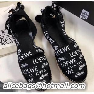 Low Cost Loewe Logo Laces Paula Wedge Espadrilles 525755 Black