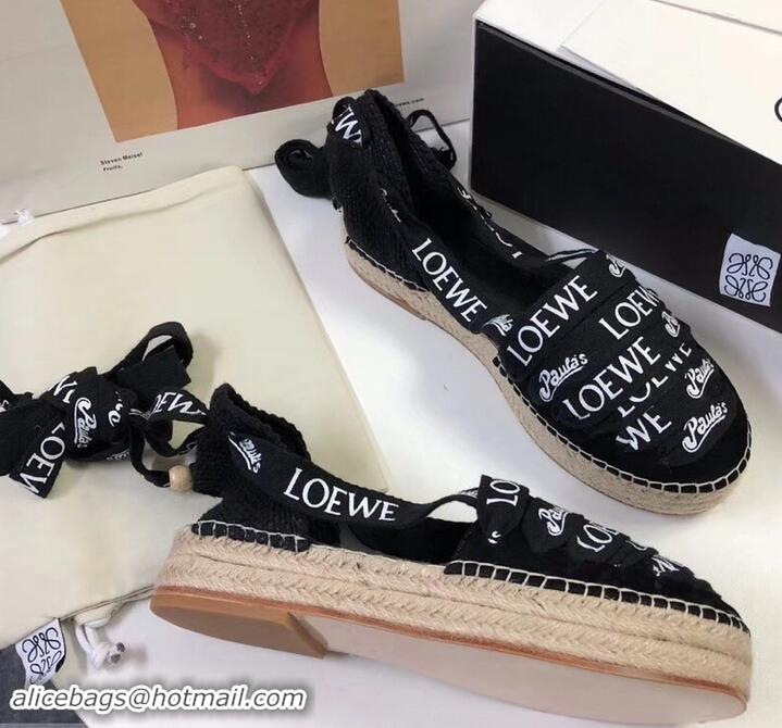 Low Cost Loewe Logo Laces Paula Wedge Espadrilles 525755 Black