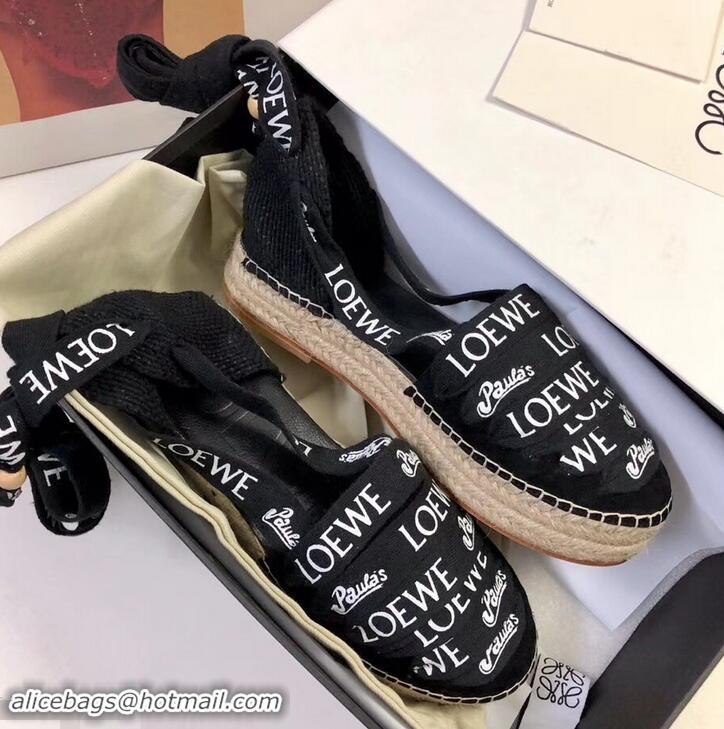 Low Cost Loewe Logo Laces Paula Wedge Espadrilles 525755 Black