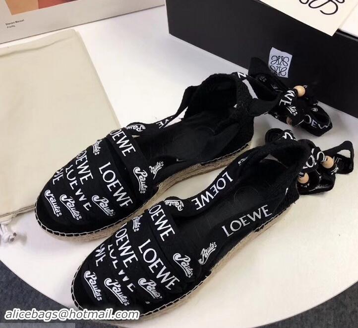 Low Cost Loewe Logo Laces Paula Wedge Espadrilles 525755 Black