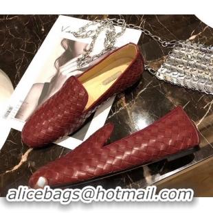 Best Quality Bottega Veneta Intrecciato Nappa Fiandra Slipper Loafers 525759 Burgundy