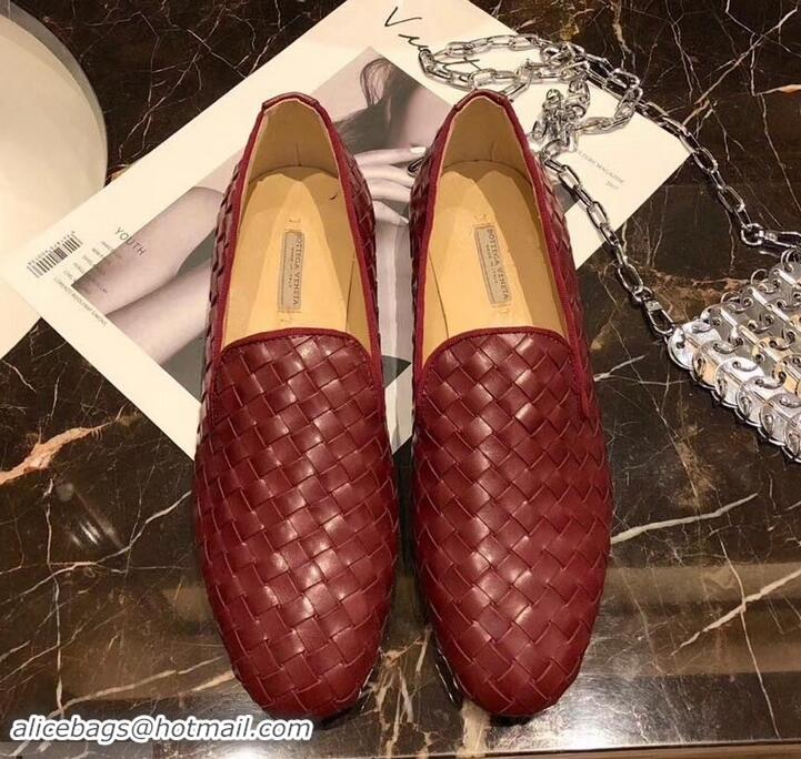 Best Quality Bottega Veneta Intrecciato Nappa Fiandra Slipper Loafers 525759 Burgundy