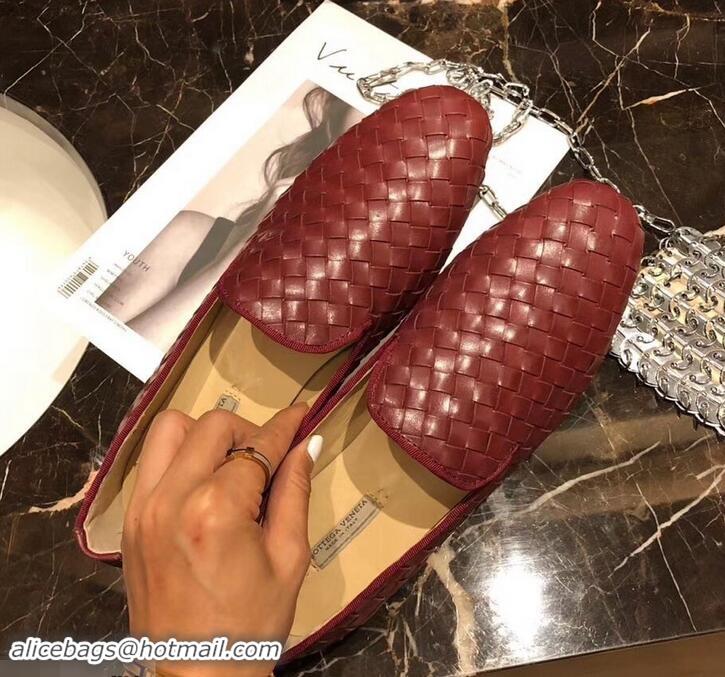 Best Quality Bottega Veneta Intrecciato Nappa Fiandra Slipper Loafers 525759 Burgundy