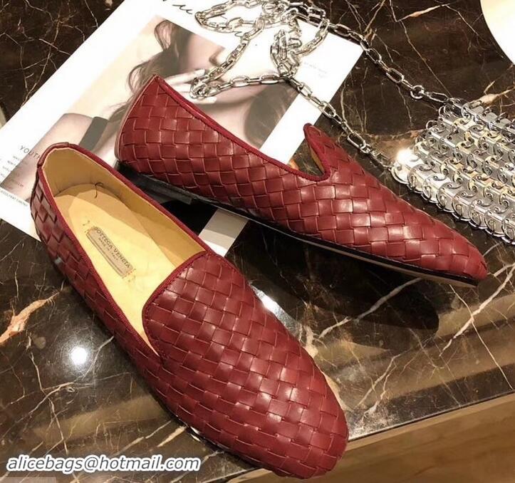 Best Quality Bottega Veneta Intrecciato Nappa Fiandra Slipper Loafers 525759 Burgundy