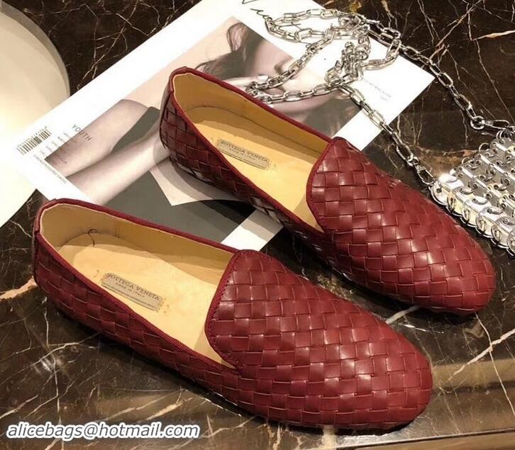 Best Quality Bottega Veneta Intrecciato Nappa Fiandra Slipper Loafers 525759 Burgundy