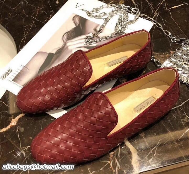 Best Quality Bottega Veneta Intrecciato Nappa Fiandra Slipper Loafers 525759 Burgundy