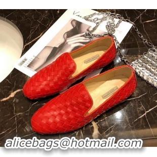 Luxury Classic Bottega Veneta Intrecciato Nappa Fiandra Slipper Loafers 525759 Red