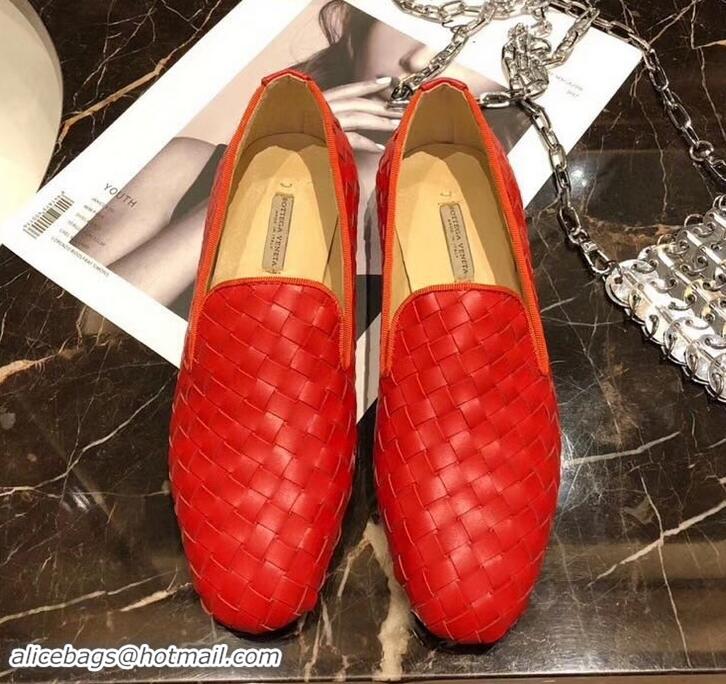 Luxury Classic Bottega Veneta Intrecciato Nappa Fiandra Slipper Loafers 525759 Red