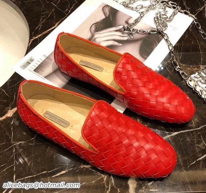 Luxury Classic Bottega Veneta Intrecciato Nappa Fiandra Slipper Loafers 525759 Red