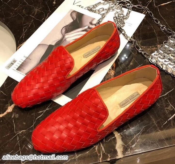 Luxury Classic Bottega Veneta Intrecciato Nappa Fiandra Slipper Loafers 525759 Red