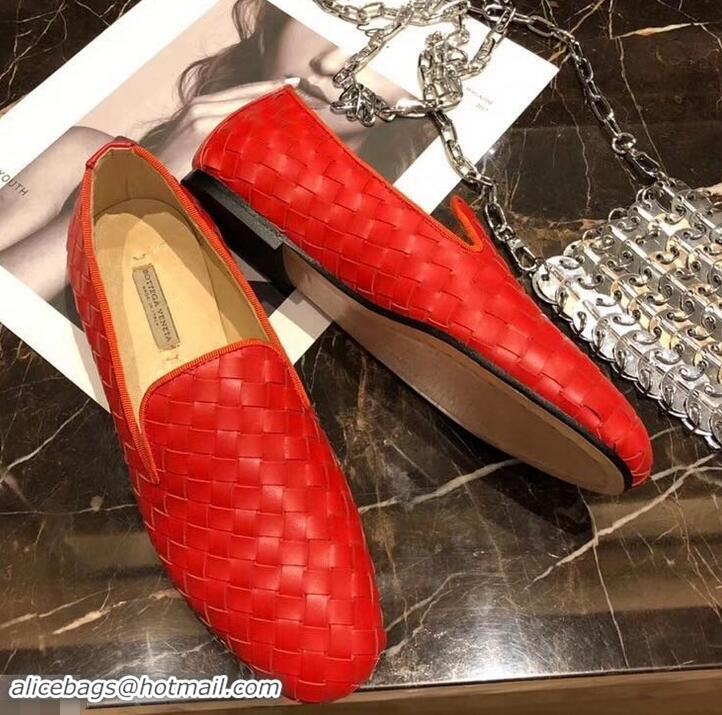 Luxury Classic Bottega Veneta Intrecciato Nappa Fiandra Slipper Loafers 525759 Red