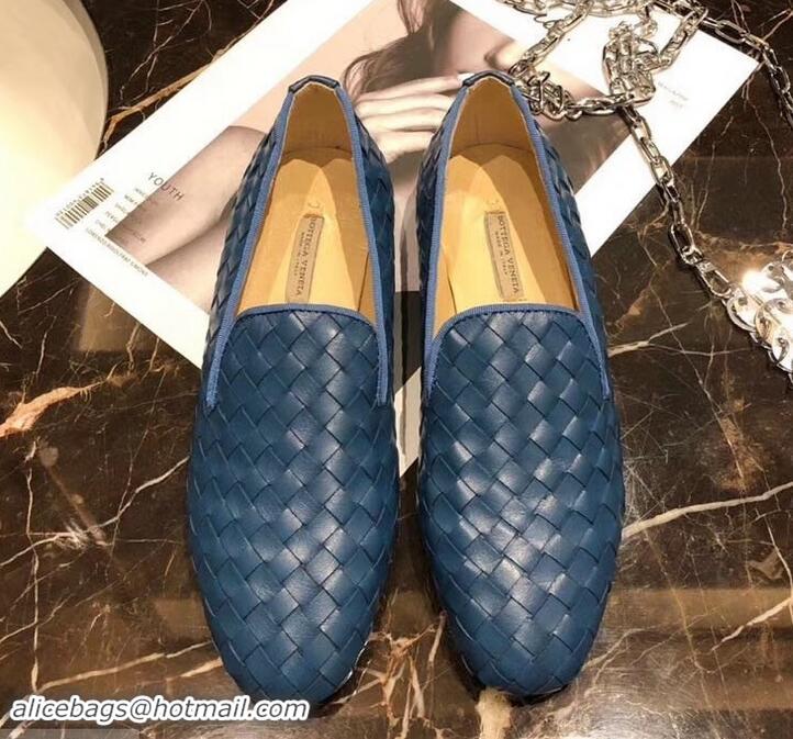 Top Quality Bottega Veneta Intrecciato Nappa Fiandra Slipper Loafers 525759 Blue