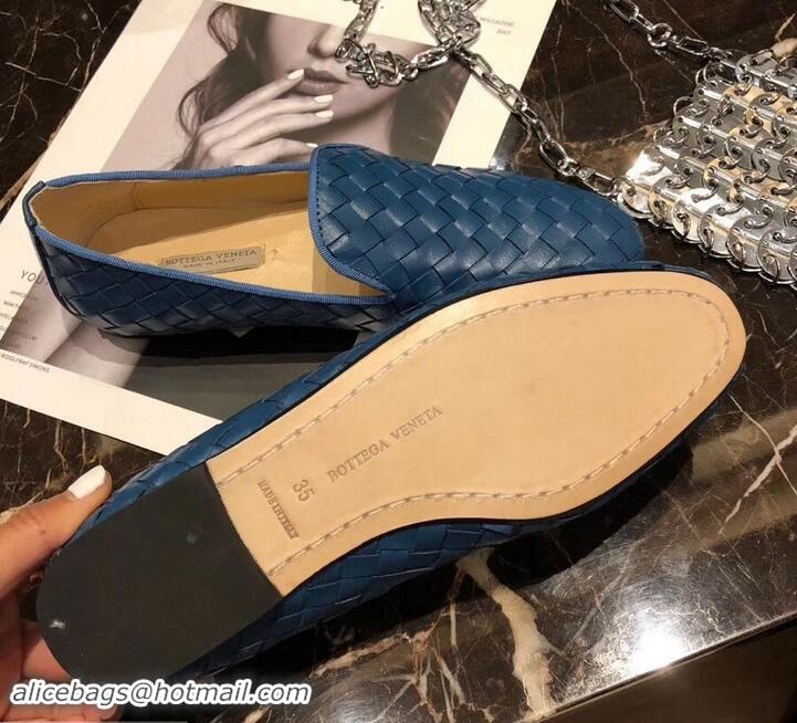 Top Quality Bottega Veneta Intrecciato Nappa Fiandra Slipper Loafers 525759 Blue