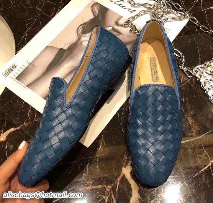 Top Quality Bottega Veneta Intrecciato Nappa Fiandra Slipper Loafers 525759 Blue