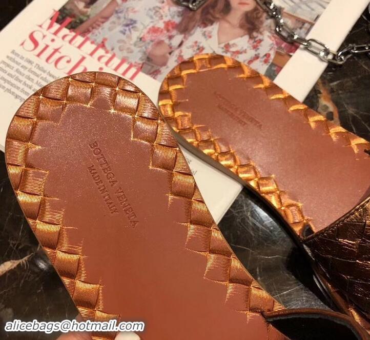 Luxury Bottega Veneta Intrecciato Calf Ravello Sandals 525760 Bronze