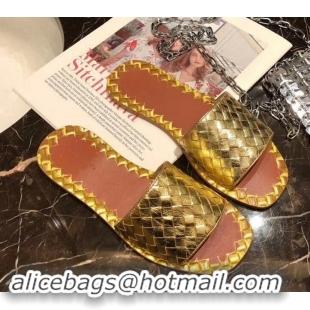 Luxury Discount Bottega Veneta Intrecciato Calf Ravello Sandals 525760 Gold