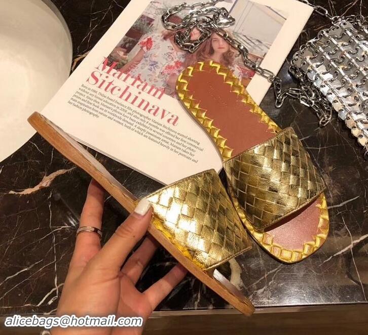 Luxury Discount Bottega Veneta Intrecciato Calf Ravello Sandals 525760 Gold