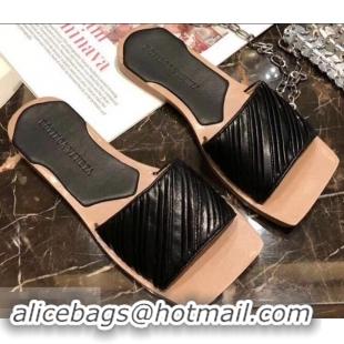 Good Quality Bottega Veneta Square Tot Flat Slides Sandals Folded Leather 525761 Black 2019