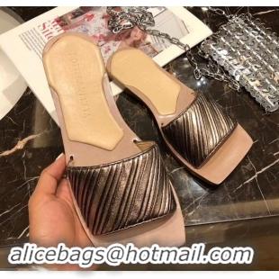 Trendy Design Bottega Veneta Square Tot Flat Slides Sandals Folded Leather 525761 Gun Color 2019