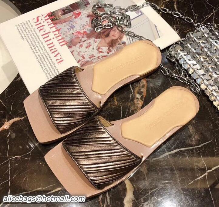 Trendy Design Bottega Veneta Square Tot Flat Slides Sandals Folded Leather 525761 Gun Color 2019