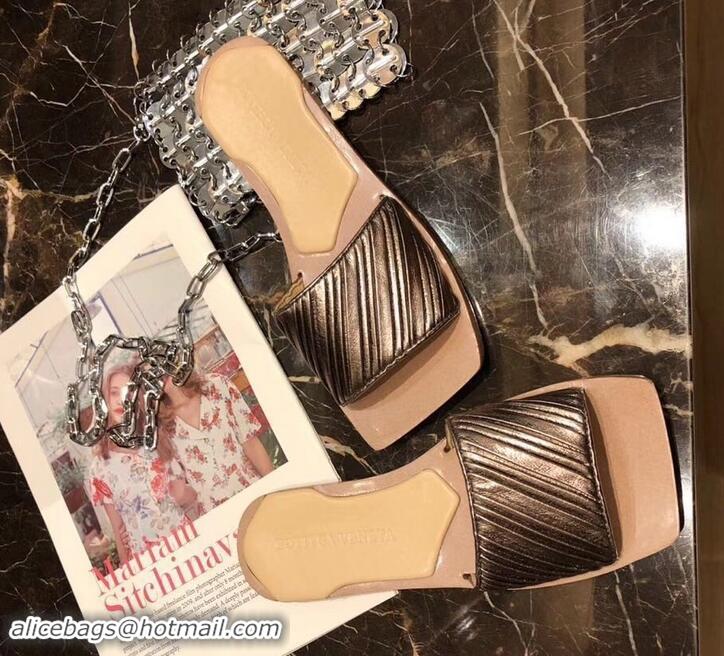 Trendy Design Bottega Veneta Square Tot Flat Slides Sandals Folded Leather 525761 Gun Color 2019