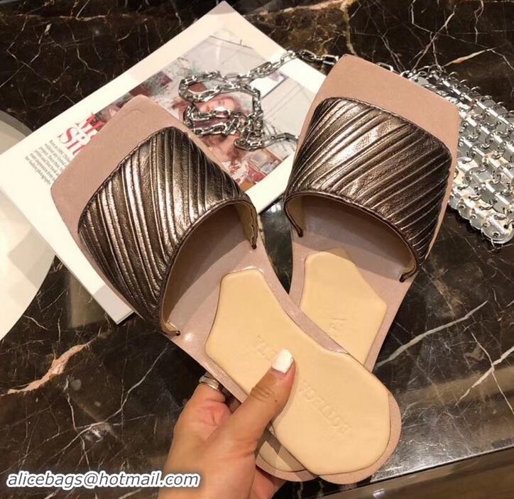 Trendy Design Bottega Veneta Square Tot Flat Slides Sandals Folded Leather 525761 Gun Color 2019