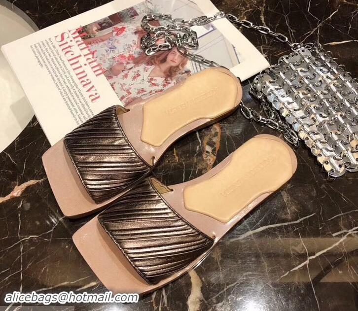 Trendy Design Bottega Veneta Square Tot Flat Slides Sandals Folded Leather 525761 Gun Color 2019