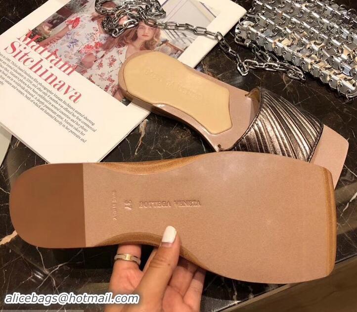 Trendy Design Bottega Veneta Square Tot Flat Slides Sandals Folded Leather 525761 Gun Color 2019