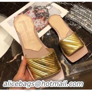 Grade Quality Bottega Veneta Square Tot Flat Slides Sandals Folded Leather 525761 Gold 2019