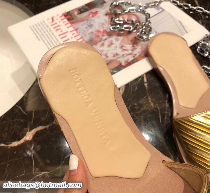 Grade Quality Bottega Veneta Square Tot Flat Slides Sandals Folded Leather 525761 Gold 2019