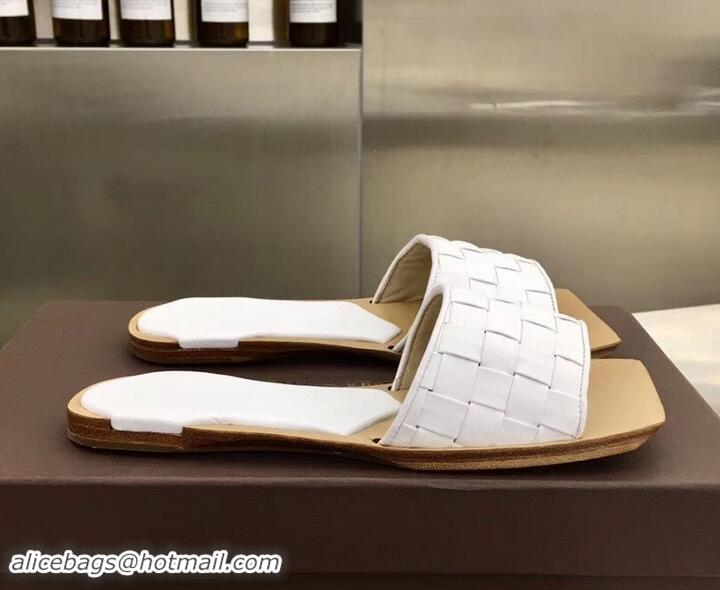 Grade Bottega Veneta Square Tot Flat Slides Sandals Smooth Layered Cuoio 525762 White 2019