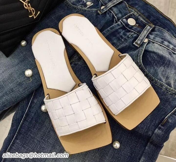 Grade Bottega Veneta Square Tot Flat Slides Sandals Smooth Layered Cuoio 525762 White 2019