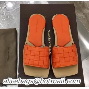 Popular Style Bottega Veneta Square Tot Flat Slides Sandals Smooth Layered Cuoio 525762 Orange 2019