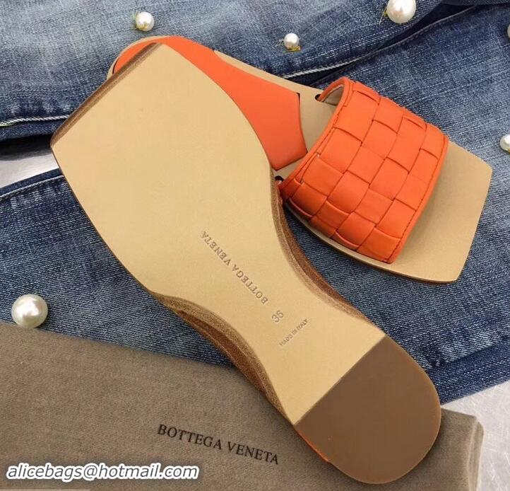 Popular Style Bottega Veneta Square Tot Flat Slides Sandals Smooth Layered Cuoio 525762 Orange 2019