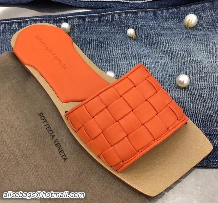 Popular Style Bottega Veneta Square Tot Flat Slides Sandals Smooth Layered Cuoio 525762 Orange 2019