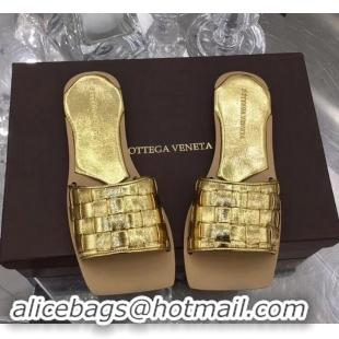 Top Grade Bottega Veneta Square Tot Flat Slides Sandals Smooth Layered Cuoio 525762 Gold 2019